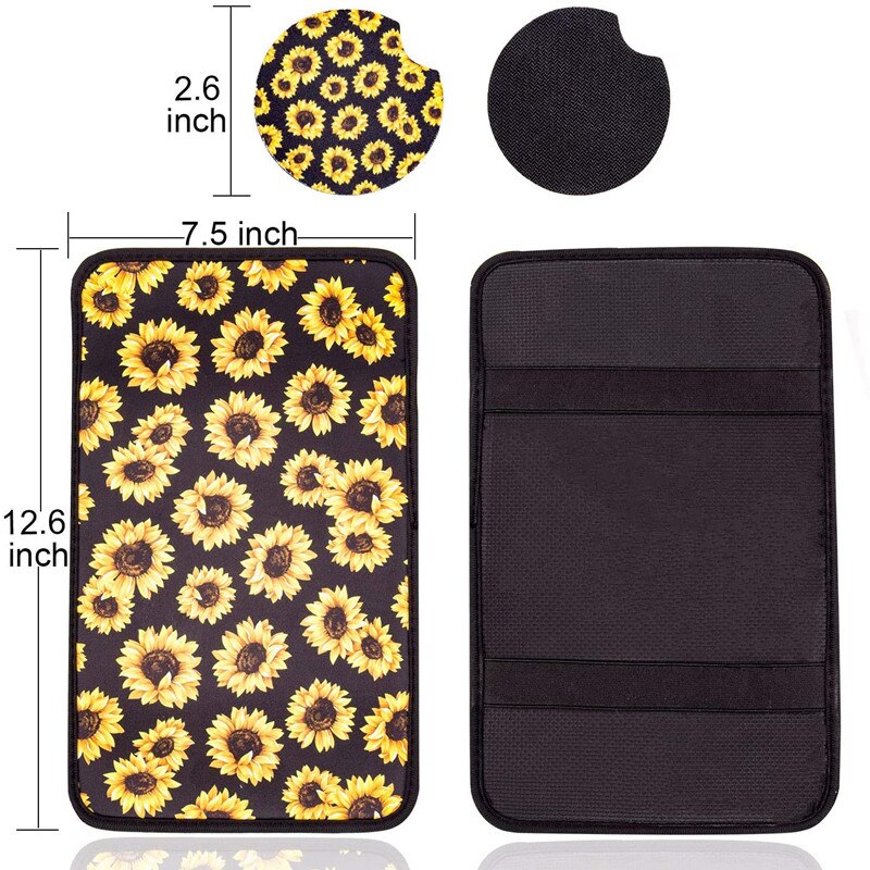 Sunflower Armrest Cover Pad For Car Universal Comfort Center Console Car Armrest Cushion Stylish Armrest Cover Auto Accessories