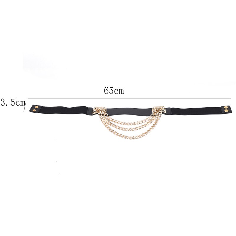 Elastic Dress Belt For Women Rivet Metal Gold Chain Waistband Ladies Leather Female Luxury Waist Punk Belt For Dresses: Black 65cm