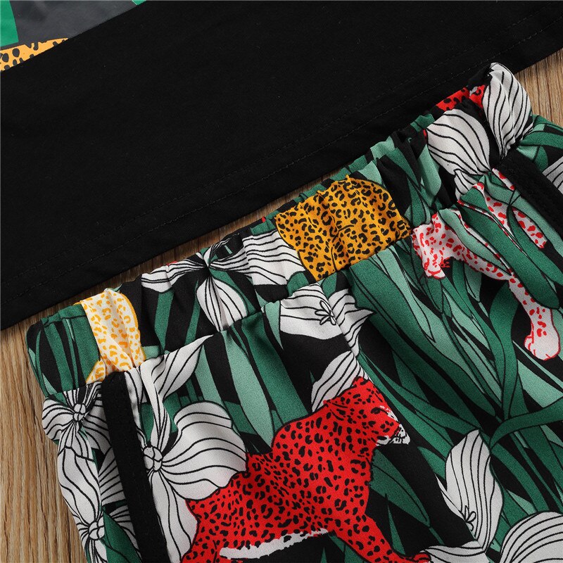 1-6 Years Infant Boys Casual Two-Piece Clothes Set Black Sleeveless Tops And Elastic Waist Shorts Toddler Boys Summer Set