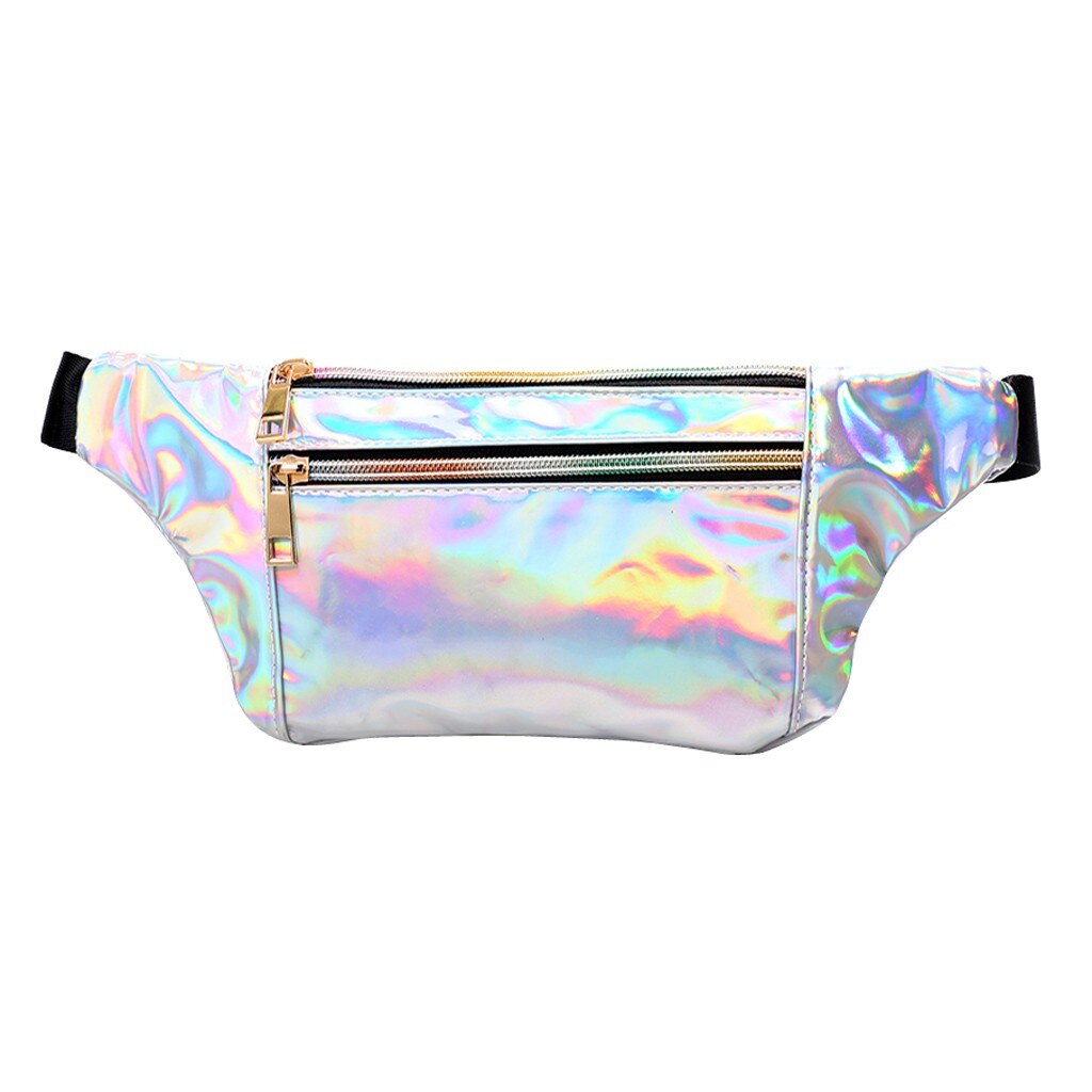 Regenboog Sequin Bag Rits Schouders Pailletten Taille Tas Vrouwen Fanny Packs Borst Tassen Telefoon Tas Sport Taille Zakken G3: Zilver