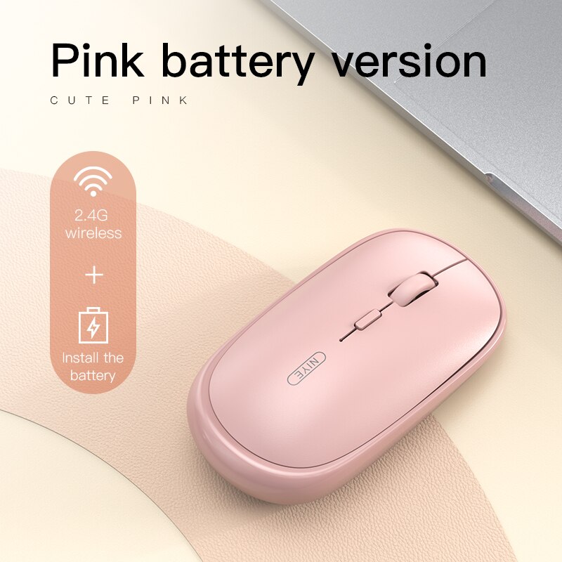 Niye Wireless Mouse 2.4GHz Pink Mouse Rechargeable Silent 1600 DPI Adjustable Computer Home Office Desktop Mice Wireless Mouse: Pink With Battery