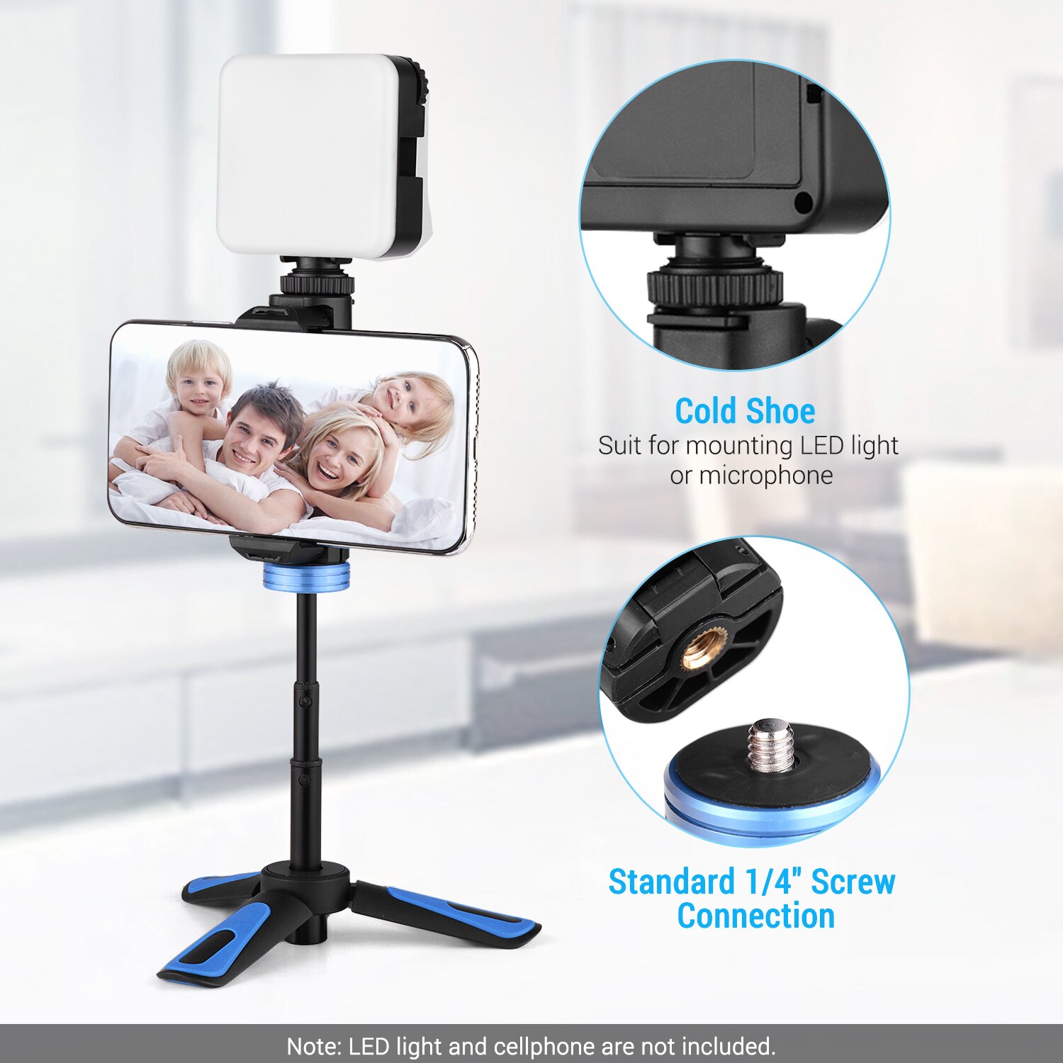 Extendable Phone Holder Mini Tripod Desktop Cellphone Bracket Clamp with Cold Shoe Foldable Smartphone Tripod for iPhone xiaomi