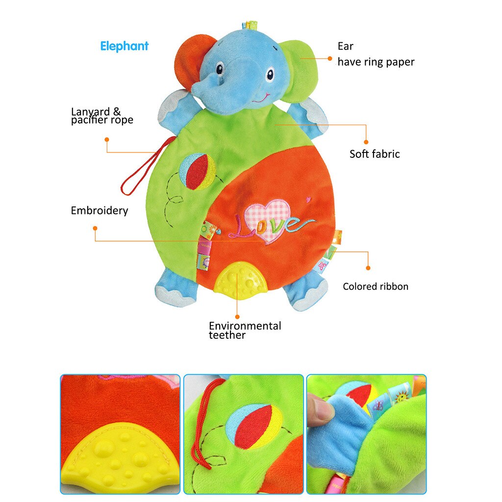 Appena nato Del bambino Sonagli Massaggiagengive Giocattoli Carino leone Animale Campana Telo di Stoffa Libro Bambini di Apprendimento Precoce Giocattoli Educativi Regalo Di Natale: elefante