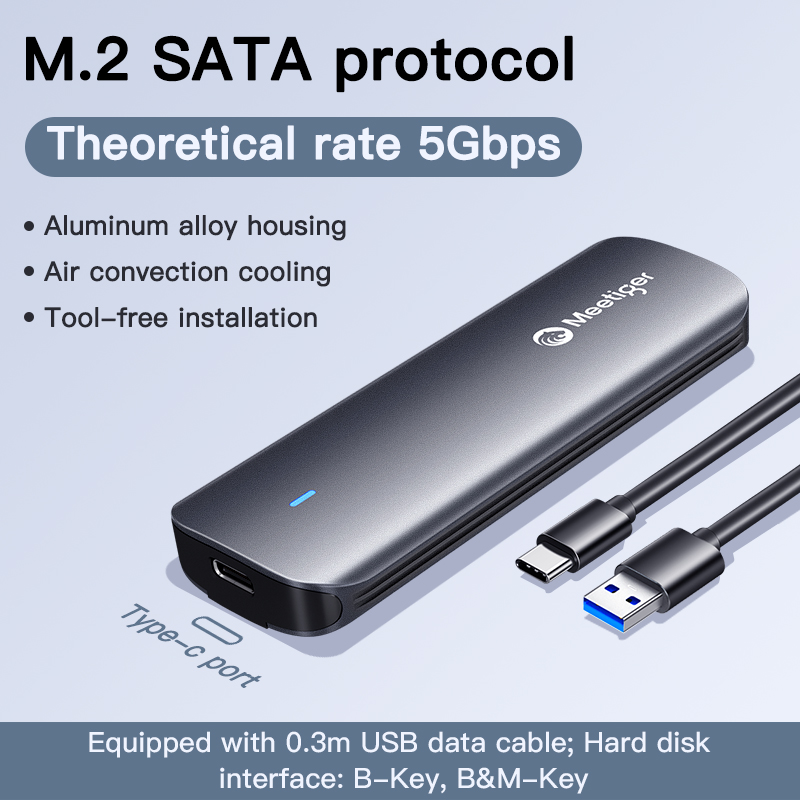 Meetiger M.2 NVMe SSD Enclosure 5/10Gbps PCIe External Case for M.2 NVMe NGFF SATA SSD adapter Tool Free Built-in Cooling Vest: Gold