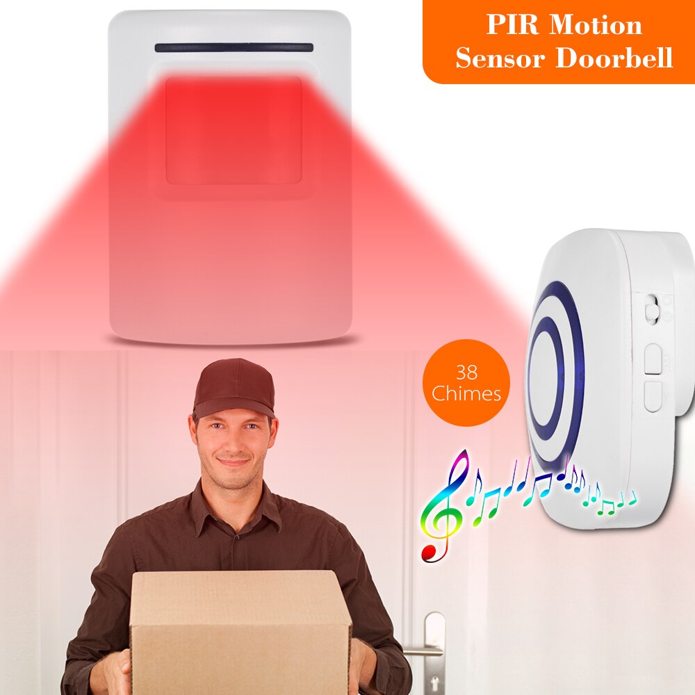 Human Body Induction Smart Doorbell Sensor and Receiver Motion Sensor Alarm Wireless Driveway Alert Home Security System
