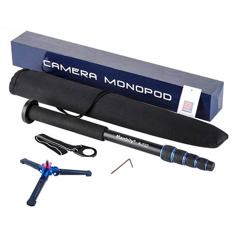 Manbily A-222 +M-1 Walking Stick Base Tripod 1650mm Alumninum Camera Unipod Monopod Flip Lock w/3 Legs Base Tripod For DSLR DV