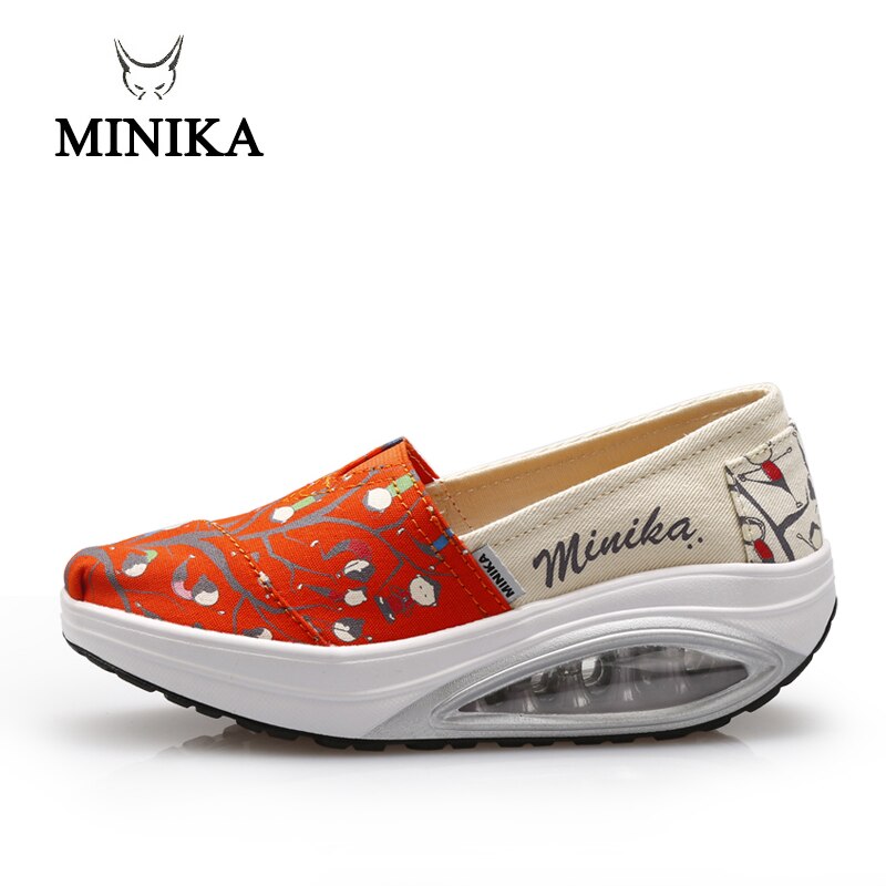 Minika Fitness Shoes Women Sport Swing Wedges Platform Zapatos Mujer Canvas Trainers Loss Weight Feminino Toning Shoes