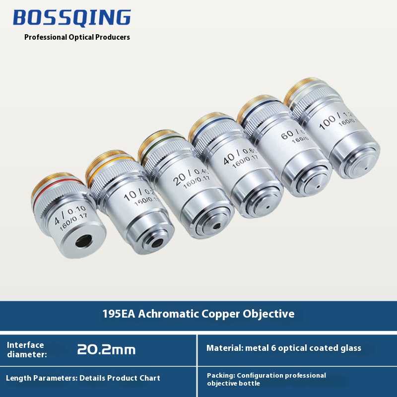 4X 10X 20X 40X 60X 100X Achromatic Objective Lens 195 Mm Conjugate Distance Tube Length 180Mm Biological Microscope Objective