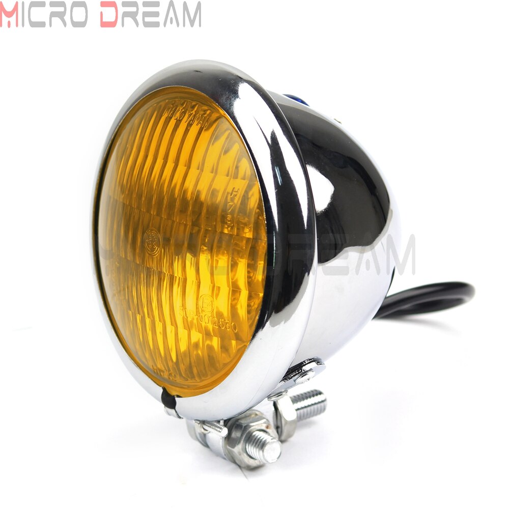 Retro Motorfiets Vintage 4.5 &quot;Koplamp Koplamp Voor Harley Honda Yamaha Suzuki Bmw Vintage Koplampen Cafe Racer Custom Chopper: Chrome Yellow