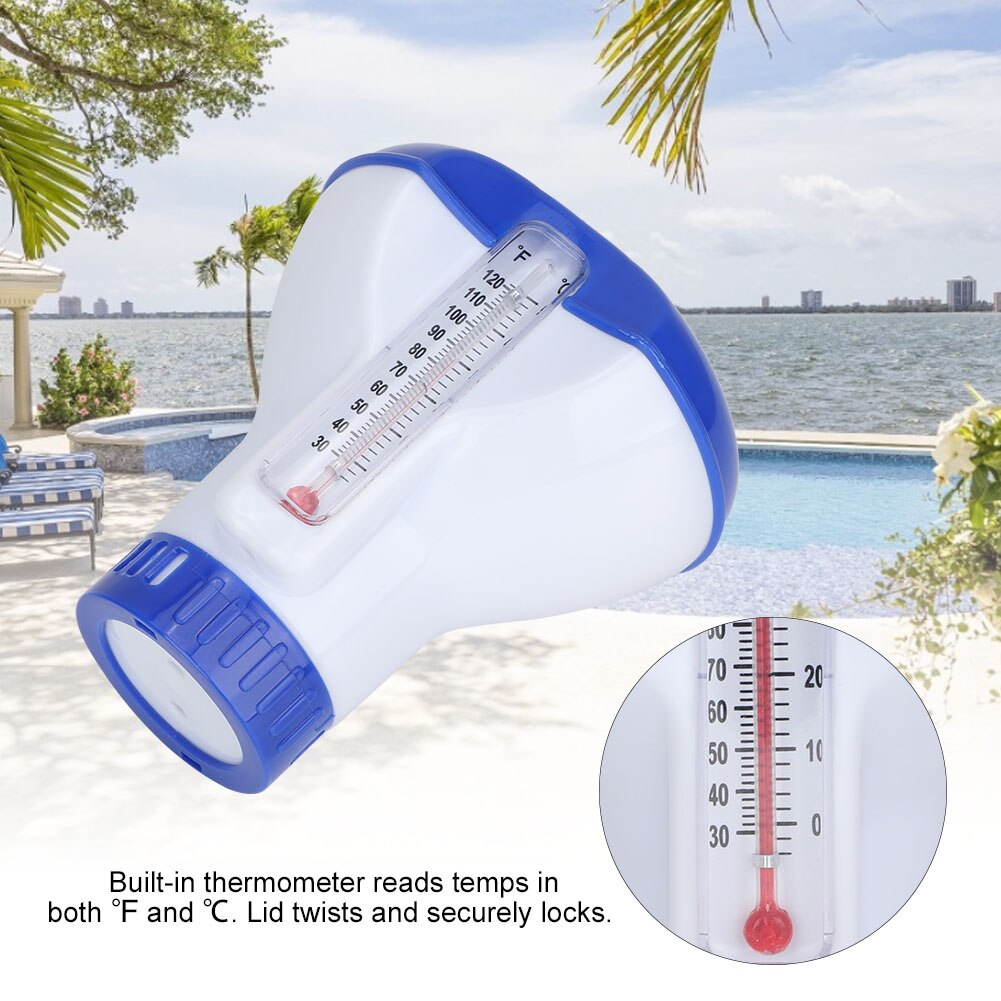 Floating Swimming Pool Chemical Chlorine Bromine Chemical Tablet Float Dispenser with Thermometer Tablet Holder