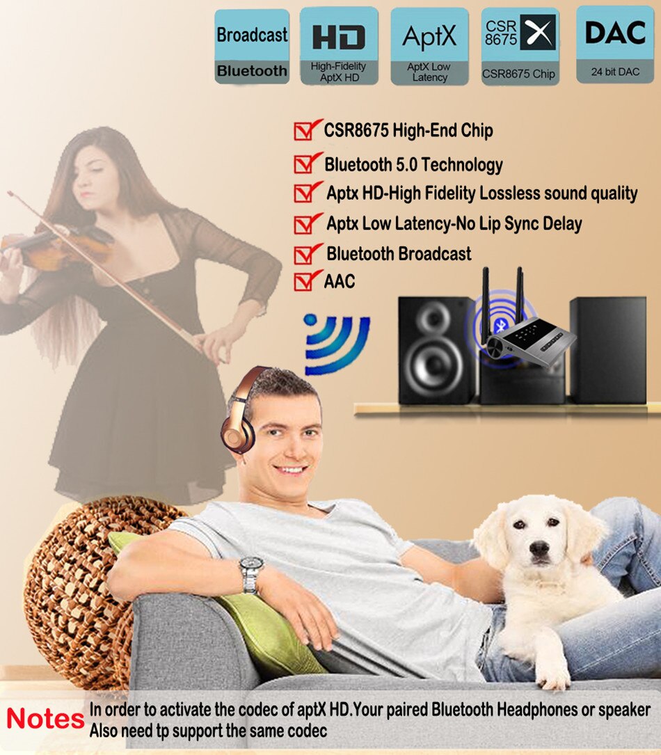 262ft/80m Long Range Bluetooth 5.0 audio Music Transmitter Receiver Bypass 3 in 1 TV PC Wireless Adapter Low Latency aptX
