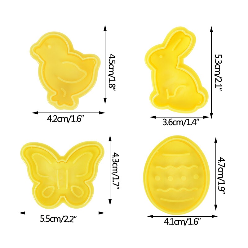 1 Set Easter Egg Rabbit Chicken Shape Cookies Cutter Plastic Fondant Biscuit Mould Cake Mold Baking Tools for Easter Decoration: 4Pcs-A