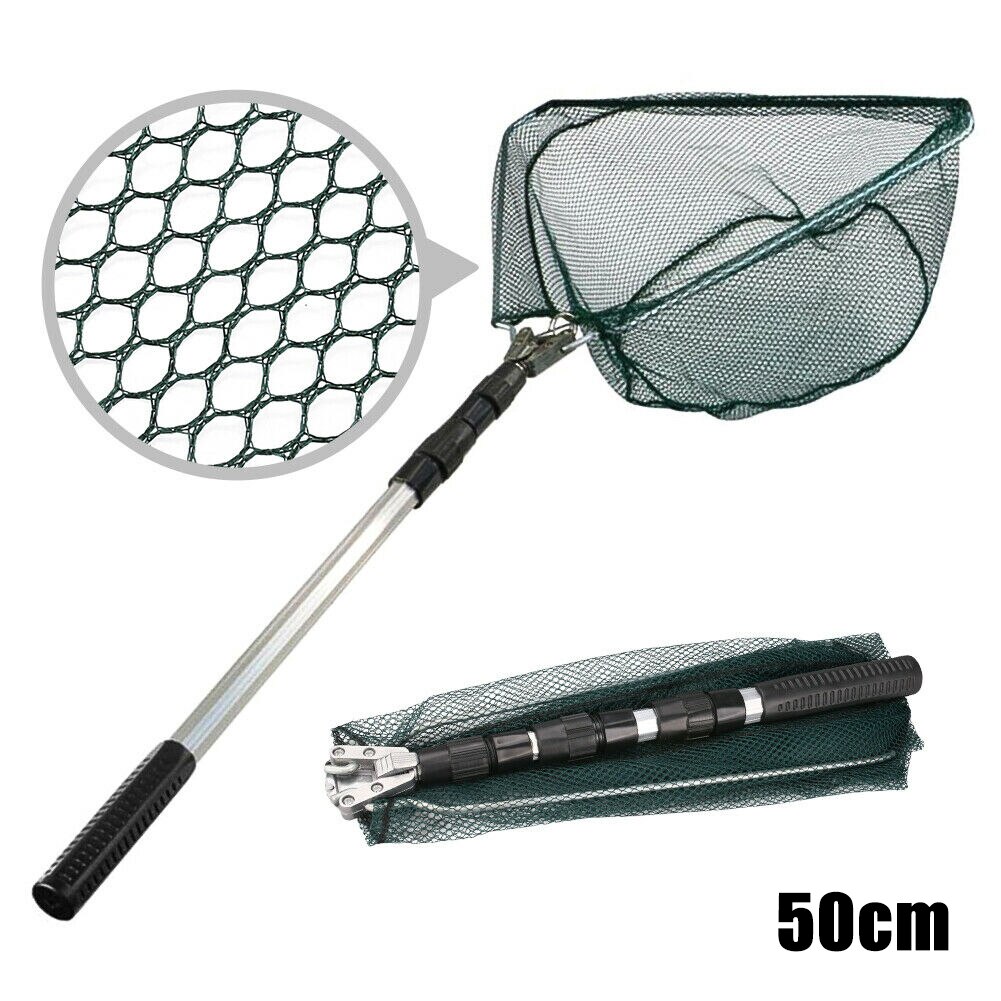 Telescopic Folding Aluminum Handle Fishing Landing Net 3 Section Extending Pole Fishing Tool For Fly Fish: 50cm