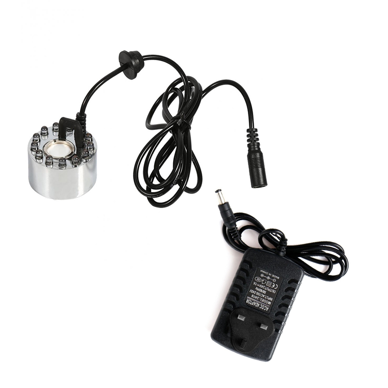 Nebulizador de niebla para acuario, fuente de agua, atomizador de estanque, humidificador de aire, manualidades, D35, 12 LED, 20mm,: UK Plug