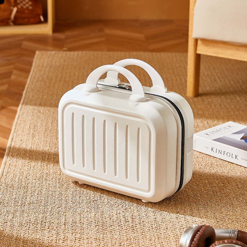 14-Inch Women's Makeup Carry-On Suitcase - Small Cabin Cosmetic Bag Hand Storage Mini Luggage for Short Trip Travel Luggage: WHITE