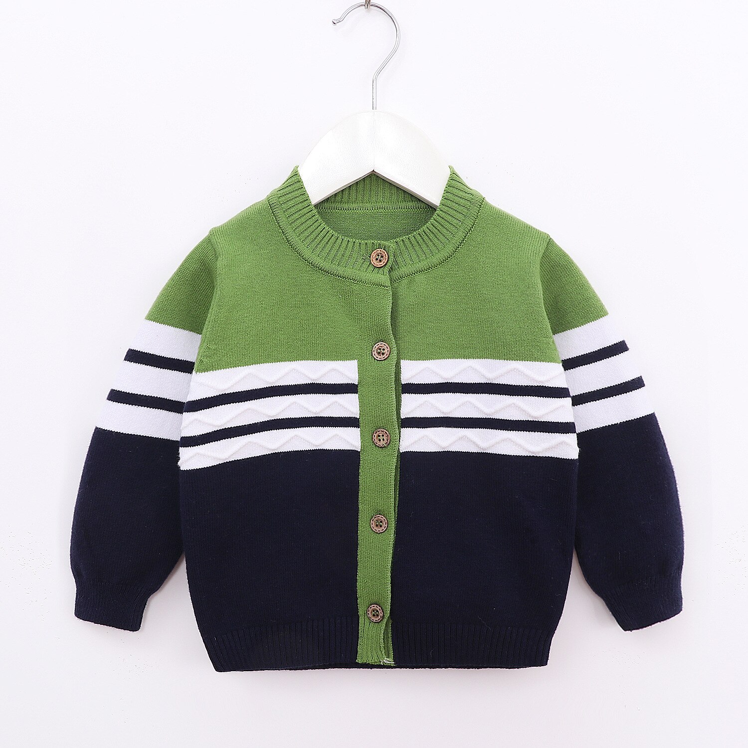 Efterår vinter drenge piger strikket cardigan sweater baby strik stribe frakke børn langærmet uld frakke toppe spædbarn tøj: Grøn / 6m