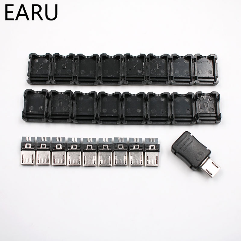 10 stk micro usb 5 pin t port hanstik stik med plastik dæksel til gør-det-selv adapter pcb sda datakabel linje