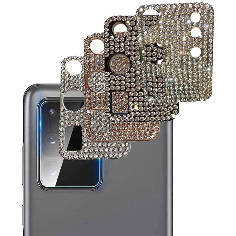 Funda de lente de cámara trasera con diamantes de imitación 3D, para Samsung Galaxy S20, note 20, Ultra Plus, con purpurina