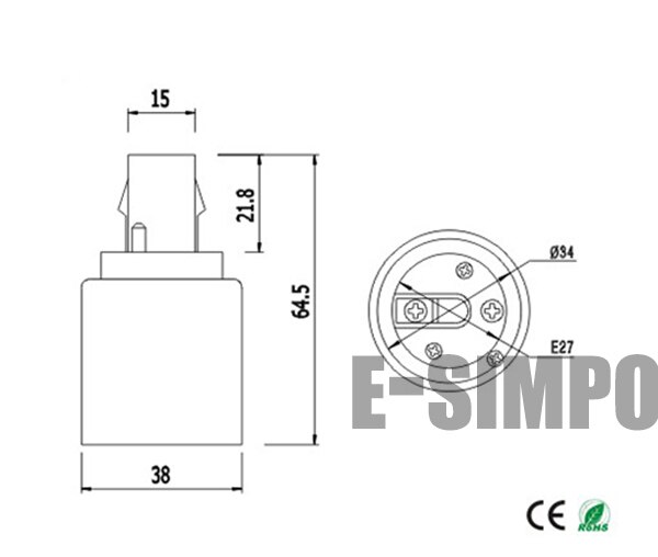 8 stuks 2- pins cfl  g24 to e27 lampvoetadapter  g24d naar  e26 adapter 2p 21.8mm g24 to e26/e27 lampvoetconverter ce, rohs,