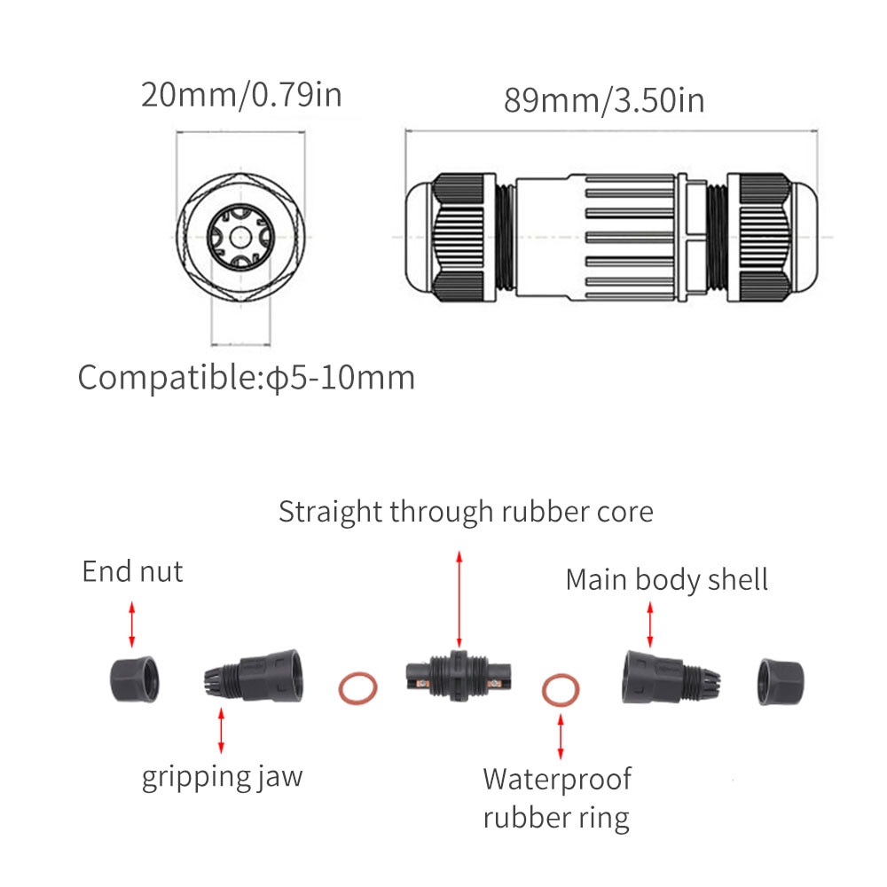 Waterproof Connector 2 Pin 3 Pin 380V T/I/X Shape Cable Wire Screw Adapter IP68 Electrical Terminal Connectors LED Outdoor Light