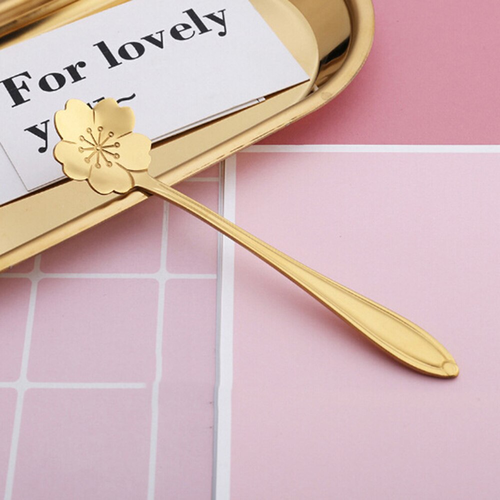 1pcs Mini Cute flower Stainless Steel Teaspoon Coffee Metal golden Soup Dessert Spoon tablespoon dessert spoons Kitchen utensils: h