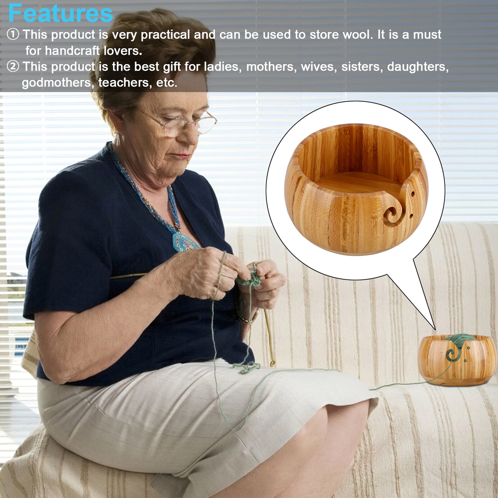 Organizer miska miseczka bambusowa przędza bambusowa miska wełna miska dziewiarska miska okrągła bambusowa Wykonany ręcznie Dom robienie na drutach Organizer miska