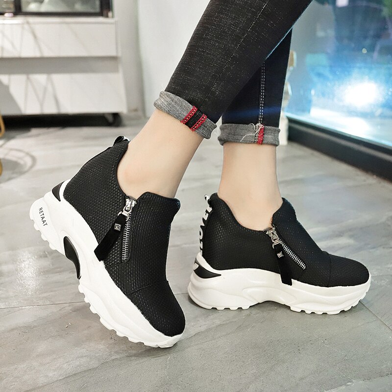Women's Chunky Sneakers Women Platform Shoes Zip red Flats Shoes Womens Female Trainers casual shoes n565