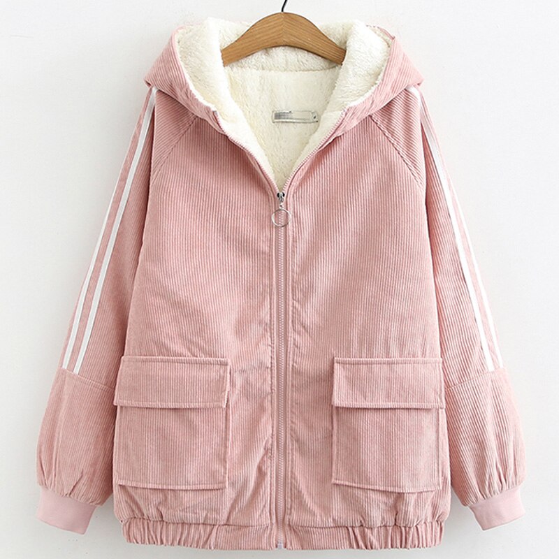 Vrouwen Katoenen Jas Winter Jas Dames Corduroy Katoen Bovenkleding Winter Plus Fluwelen Dikke Warme Jassen Rits Overjas A1419