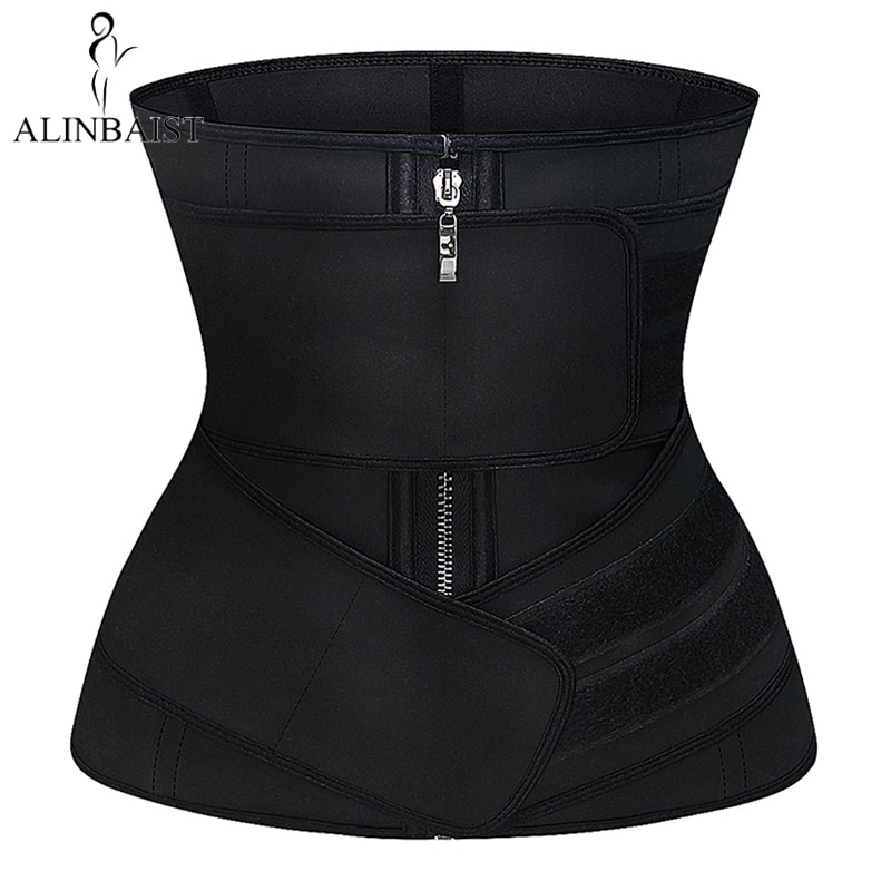 Latex Waist Trainer Waist Cincher Shaper 9 Steel Boned Zipper &amp; Hooks Firm Body Shapewear Stomach Slimming Belt Double Straps