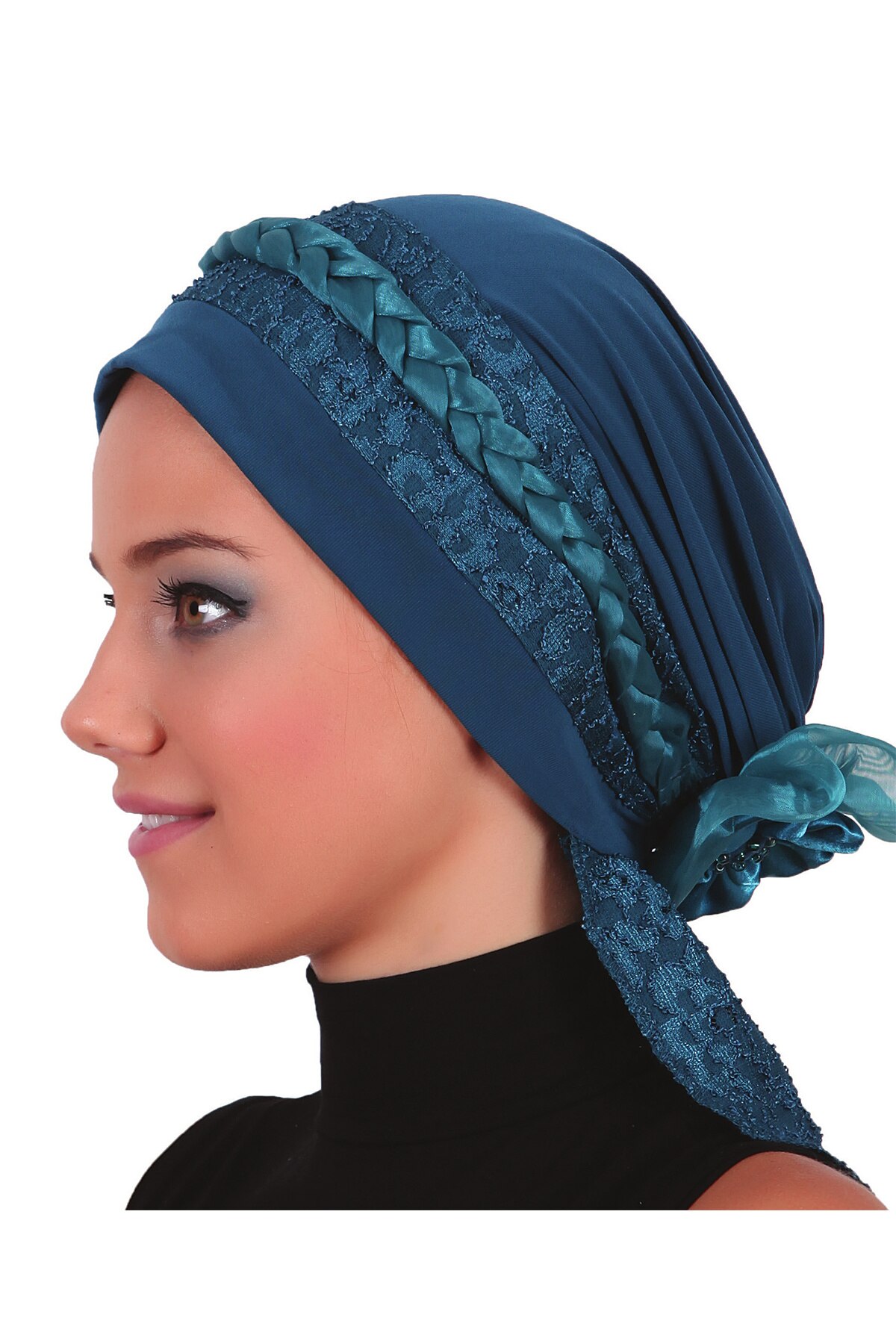 Kant Twist Knoop Motorkap Hijab Vrouwen: PETROL