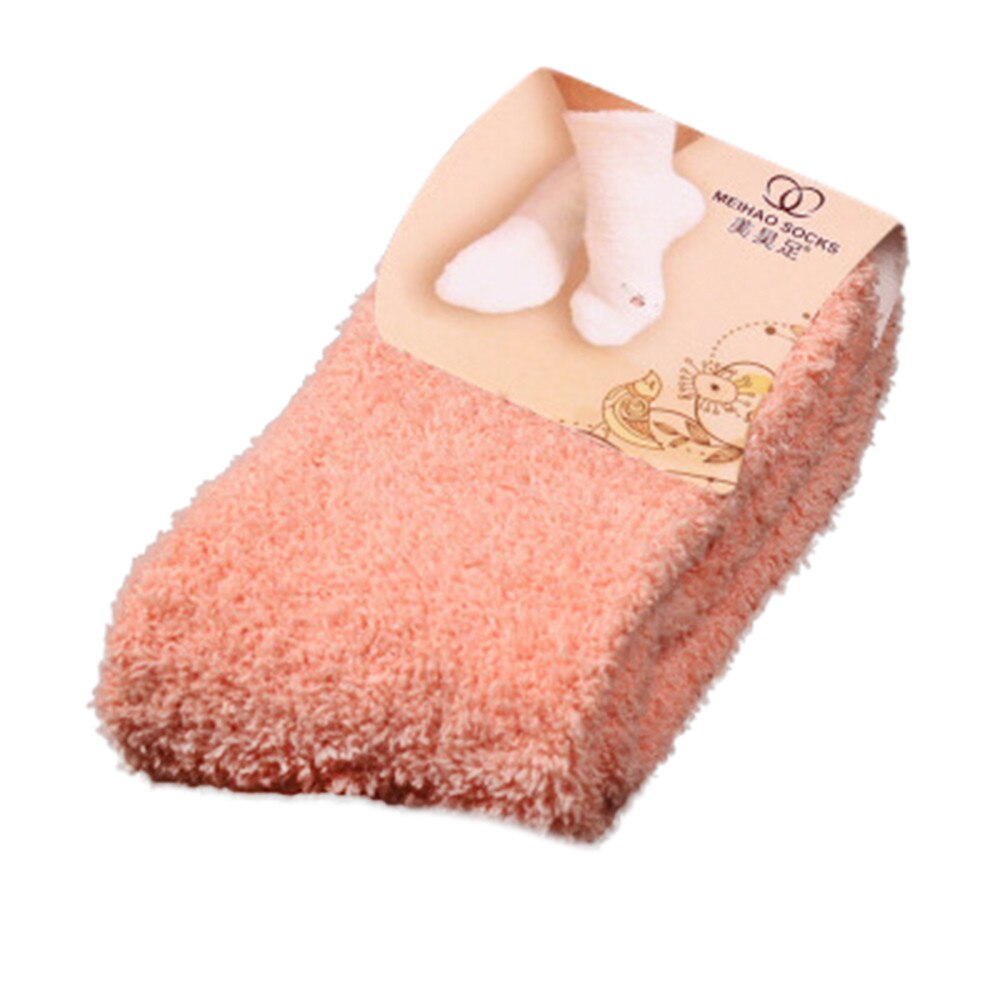 FREE OSTRICH 1 Pair Home Women Girls Soft Bed Floor Socks Fluffy Warm Winter Pure Color Thick towel socks: Brown
