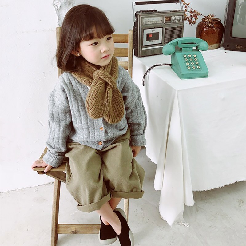 Mooie Herfst Winter Jongens Meisjes Effen Sjaal Warme Gebreide Sjaals Kids Kinderen Effen Kleur Halswarmer Breien Kraag Sjaal