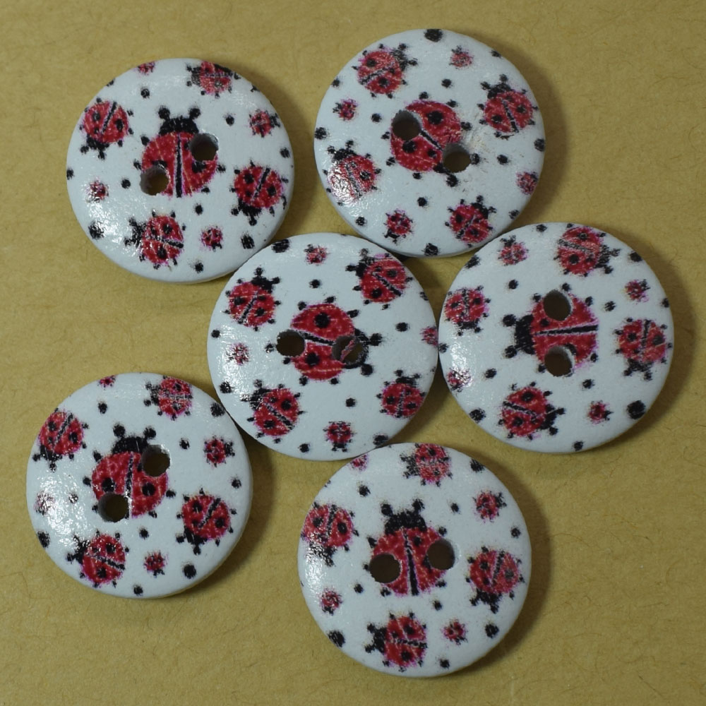 50PCS Ladybug Painting Wooden Buttons Sewing Clothes Boots Coat Accessories 2 Holes Wood Button for DIY Scrapbooking Decorative