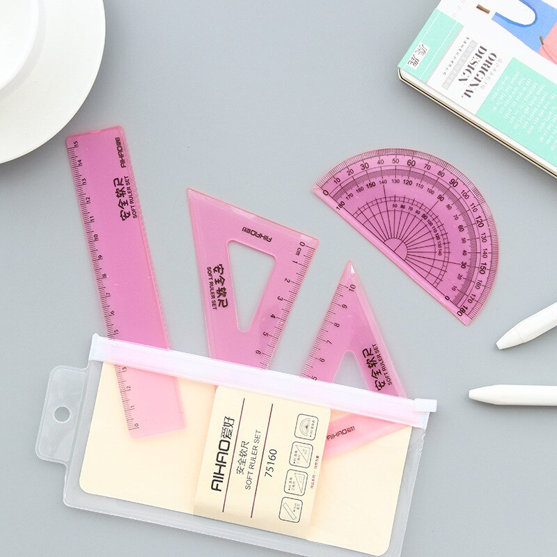 Soft Flexible Geometry Ruler Set Maths Drawing Compass Stationery Rulers Protractor Mathematical Compasses for School