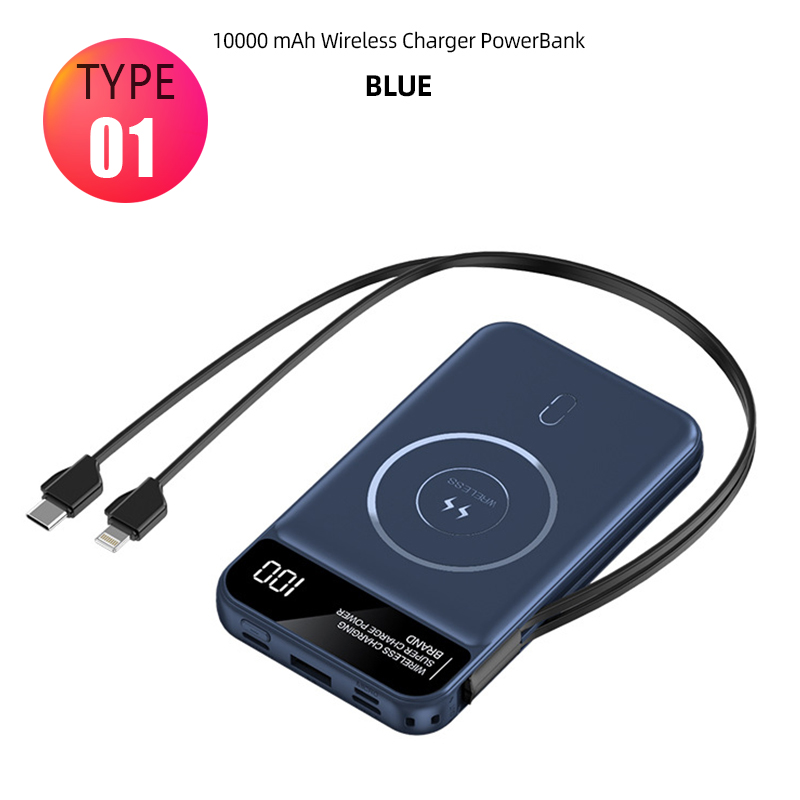 10000mAh Magnetic Qi Wireless Charger Power Bank for iPhone Xiaomi Samsung Poverbank Portable External Battery Charger Powerbank: Type1 Blue