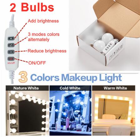 3 Kleuren Led Make-Up Spiegel Licht Dimmen Beauty Volledige Backlit Spiegel Usb Licht 2/4/6/8/10/12 Bollen Hollywood Make Up Lamp: 2 bulbs