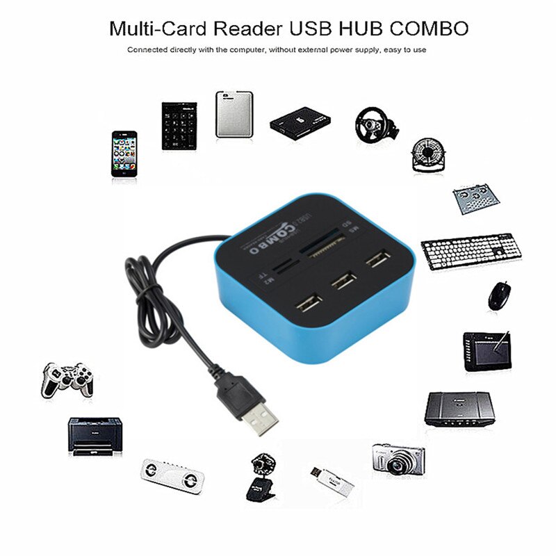USB HUB 2.0 3 Ports tf Micro SD Card Reader Slot USB Combo HUB Multi Ports All In One USB HUB Adapter Cable For Laptop Computer