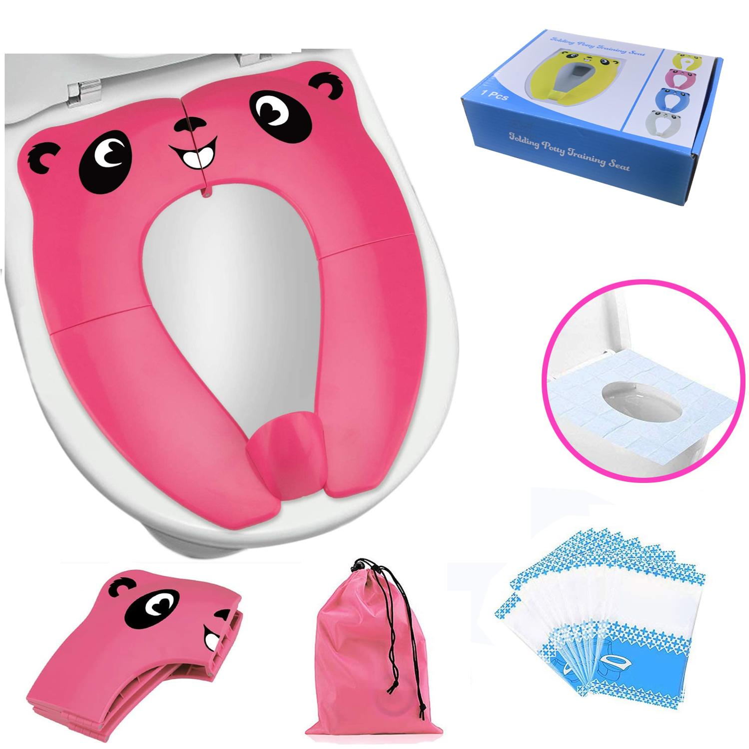 Toilet Training Seat Portable Toilet Seat Peuter Pp Materiaal Met Draagtas En 10 Packs Wegwerp Wc Stoelhoezen (roze)