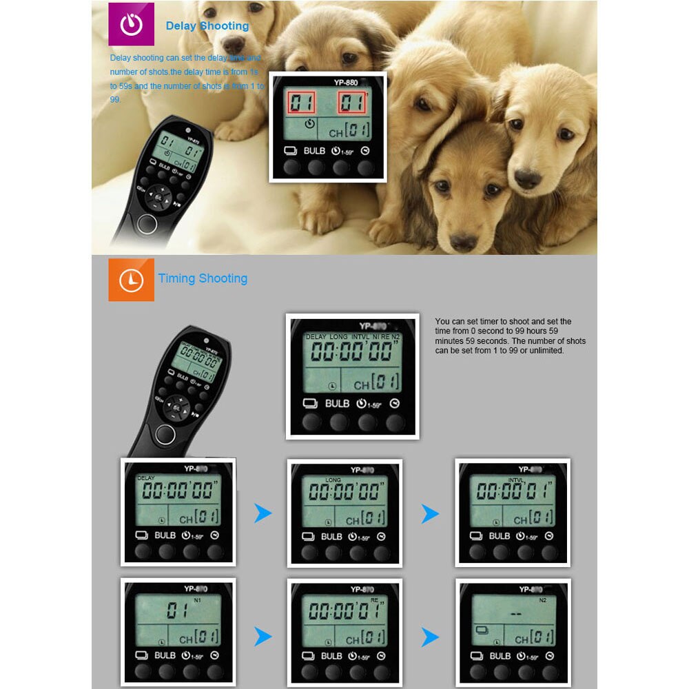 Youpro yp-880 s2 câmera wired obturador controle remoto temporizador lcd exibição para sony a58 a7r a7 a7ii a7rii a7sii a7s ect DSLR