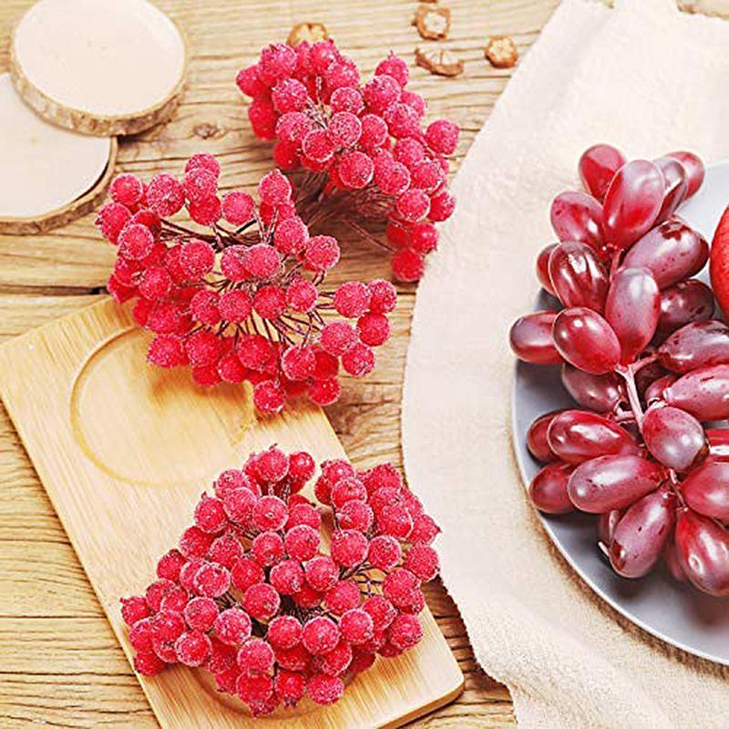 40 st mini jul skum frostat frukt konstgjord levande röd järnek bär blomma heminredning bord hushålls dekoration vacker