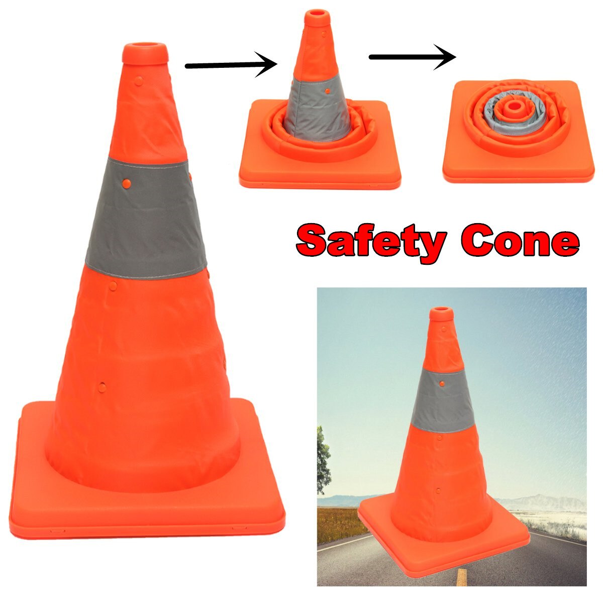 1Pc 40cm Folding Collapsible Orange Road Safety Cones Traffic Pops Up Parking Multi