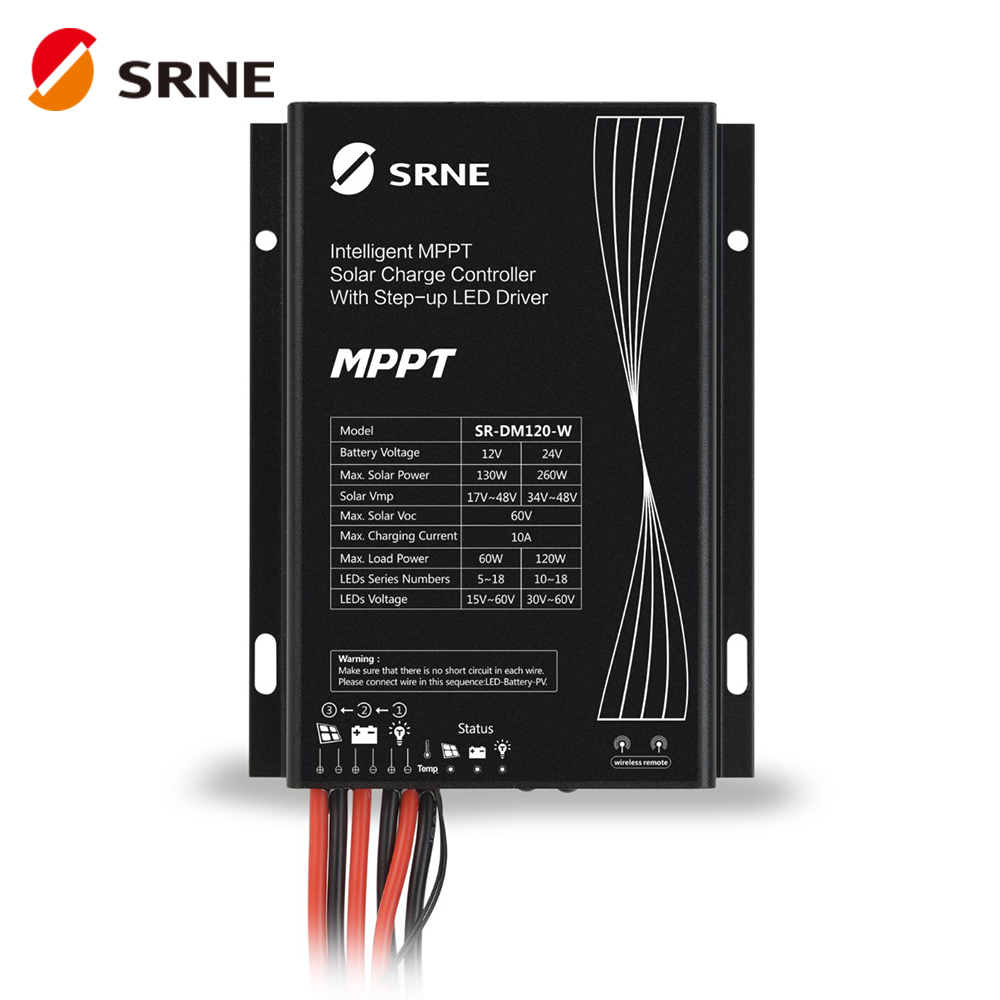 Srne SR-DM120 12V 24V Mppt Led Zonne-straat Licht Controller 10A Intelligent Solar Laadregelaar Met Stap-up Led Driver