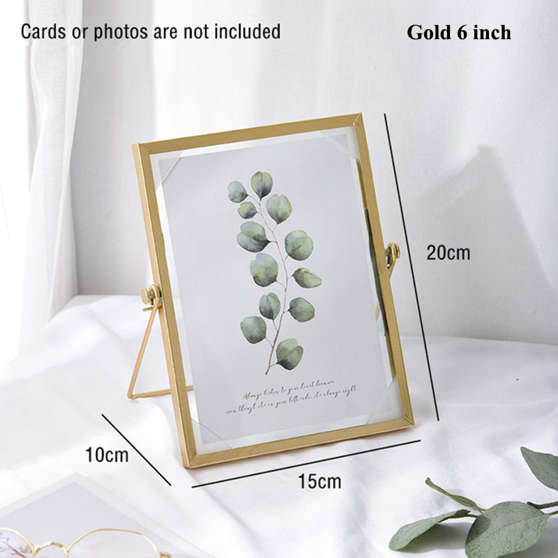 Nordic Geometric Metal Photo Frame Gold Glass Photo Frame Wedding Party Christmas Pictures Stand Holder Artist Home Decoration: Gold 6 inch