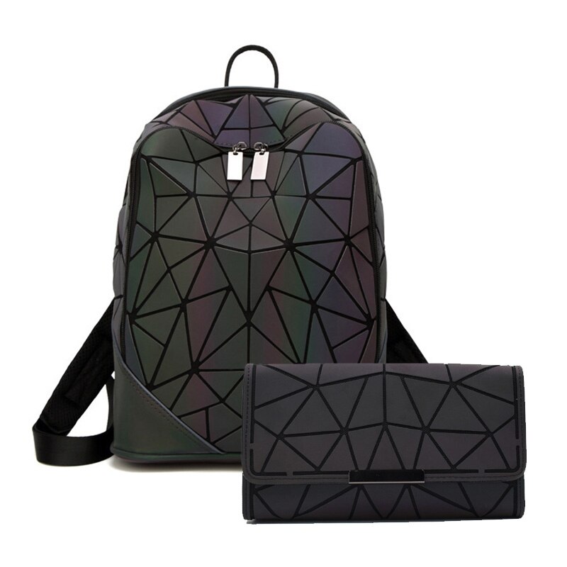 Nowy świetlny kobiety plecak 3 sztuk zestaw mężczyźni plecaki na laptopa student szkoła torby holograficzne torebka geometria Bagpack torba Mochila: 2szt B