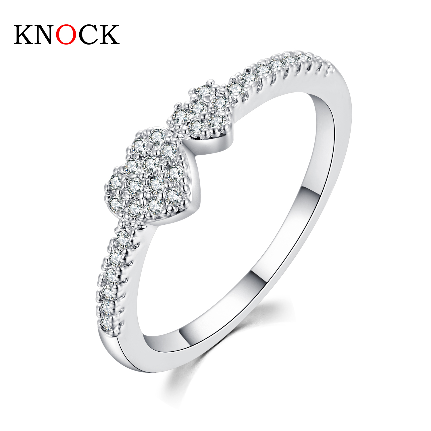 KNOCK Mother's Day Original Zircon Heart Ring 925 Jewelry Double hearts Love Heart Rings For Women Wedding Jewelry