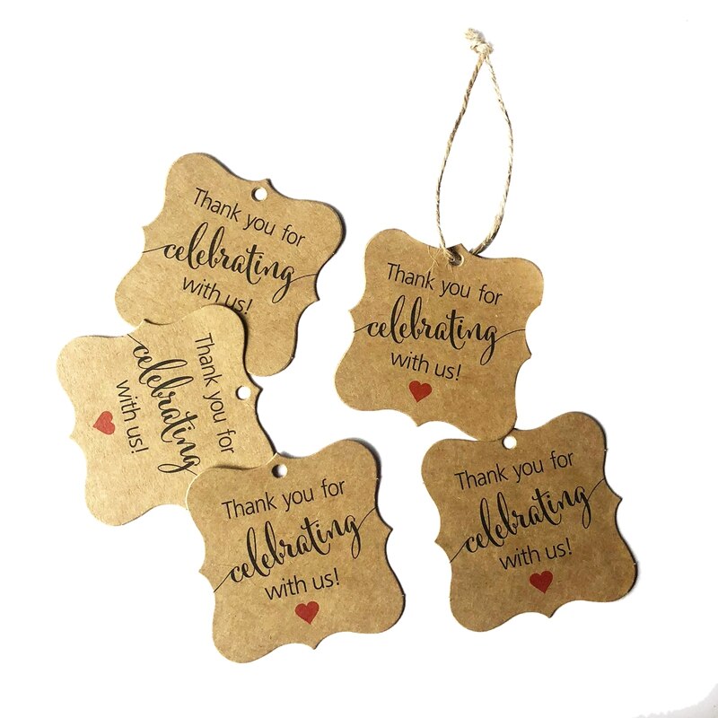 100 stuks bedankt voor het vieren met ons labels kraftpapier wikkellabels met natuurlijk jute touw voor babyshower, kerst, bruiloft