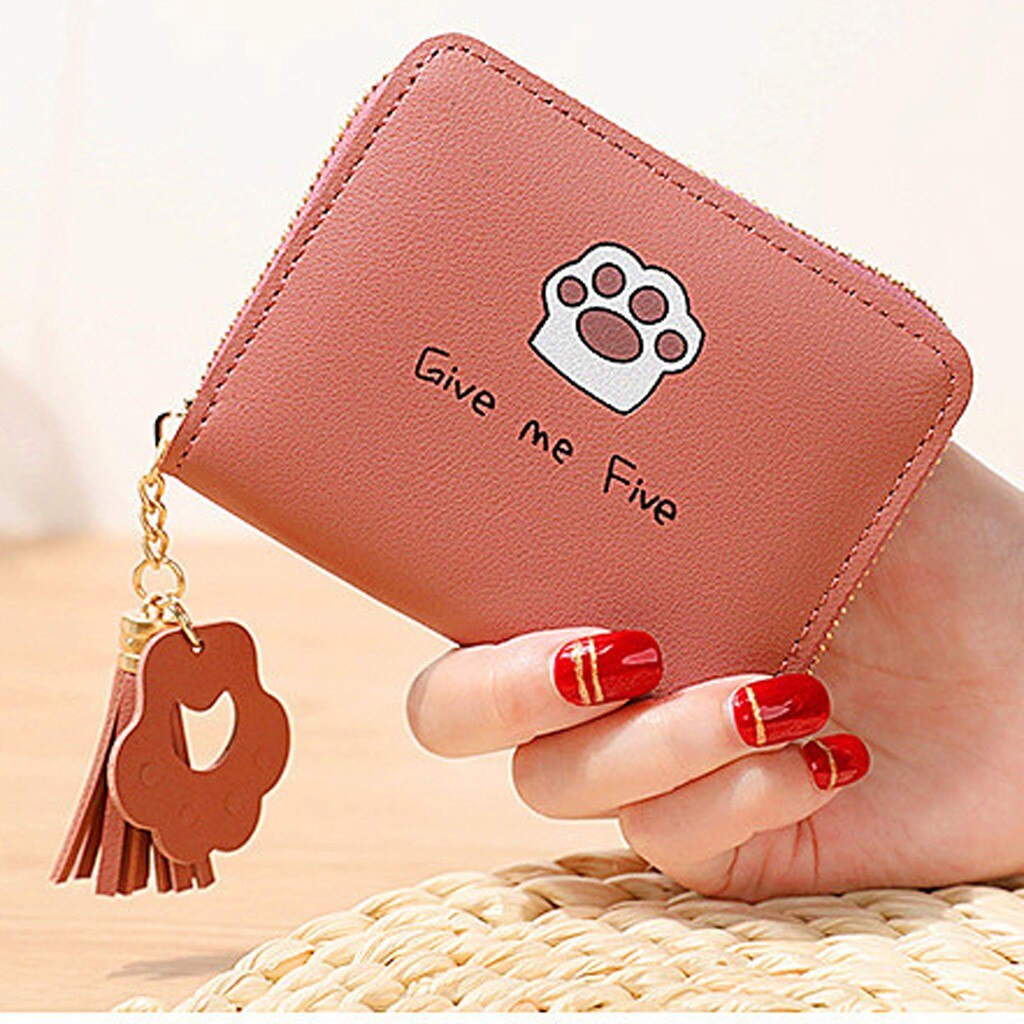 Maison Fabre Women' S Outdoor Trend Solid Color Flower Fringed Leather Card Wallet Simple Bag Coin Bag Card Bag: Hot Pink