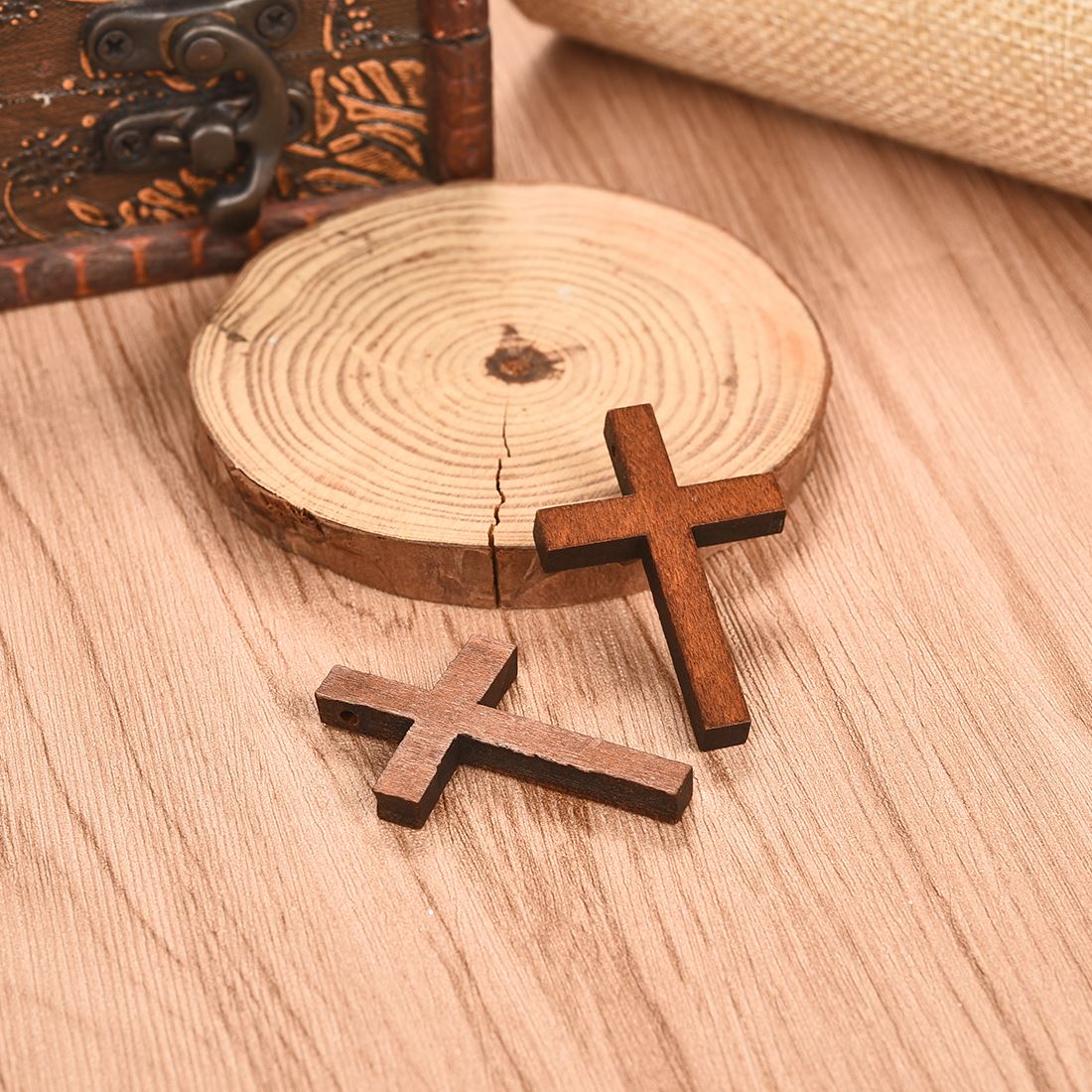 50 st träkors vintage brun charm hänge tillbehör halsband gör verktyg religiösa handgjorda diy smycken tillverkning