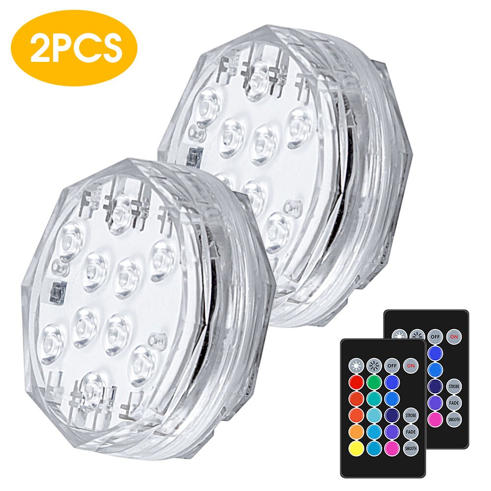 10Led RGB Remote Control Underwater Lights Waterproof Swim Pool Light Submersible Light Decorative Night Lamp Pool Equipment: 2Pcs