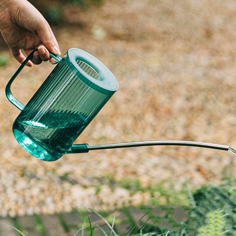 1L Clear Cylindrical Watering Can With Stainless Steel Long Spout Garden Plant Watering Tool For Houseplants Desk Plants Indoor